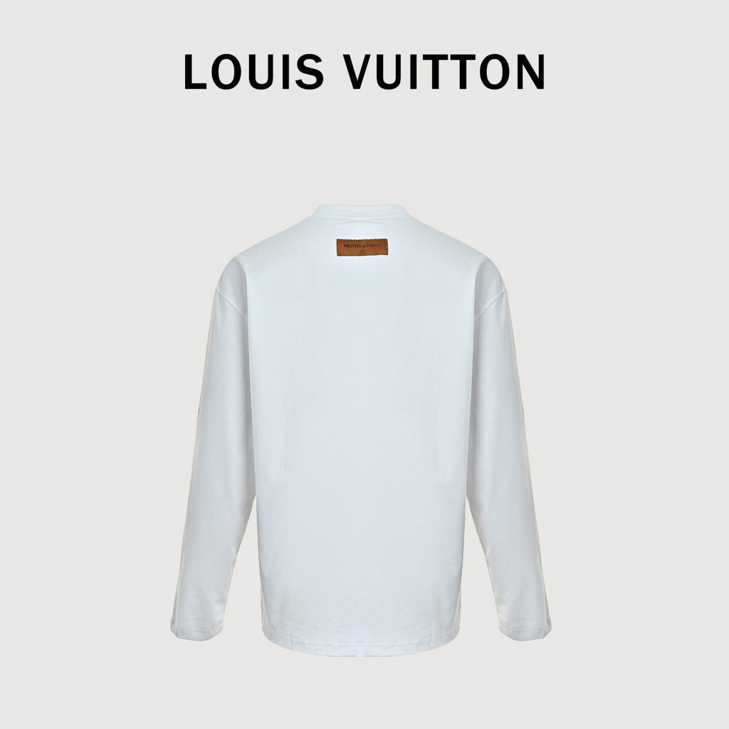 Louis Vuitton 26SS Wave-Pattern Colorblock Monogram Embroidered Letter Logo Long-Sleeve T-Shirt White