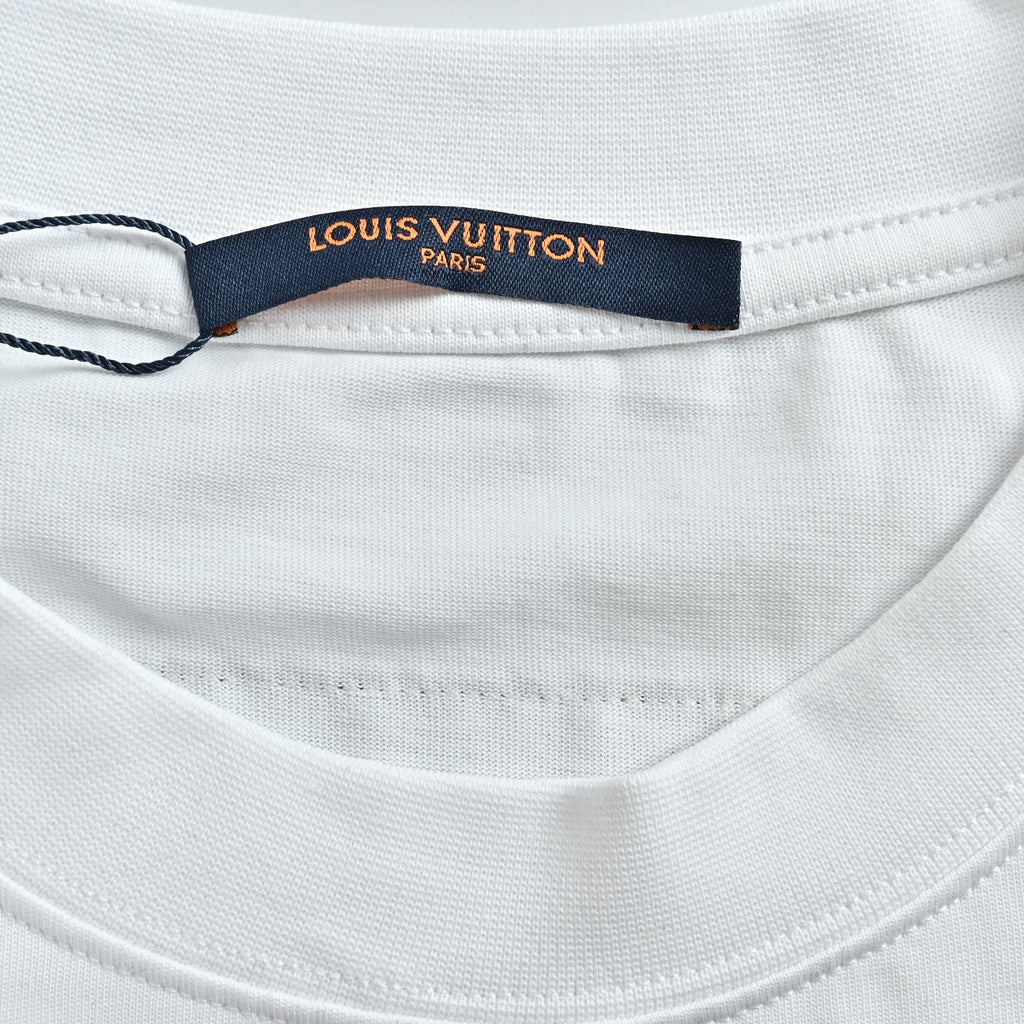 Louis Vuitton 26SS Wave-Pattern Colorblock Monogram Embroidered Letter Logo Long-Sleeve T-Shirt White