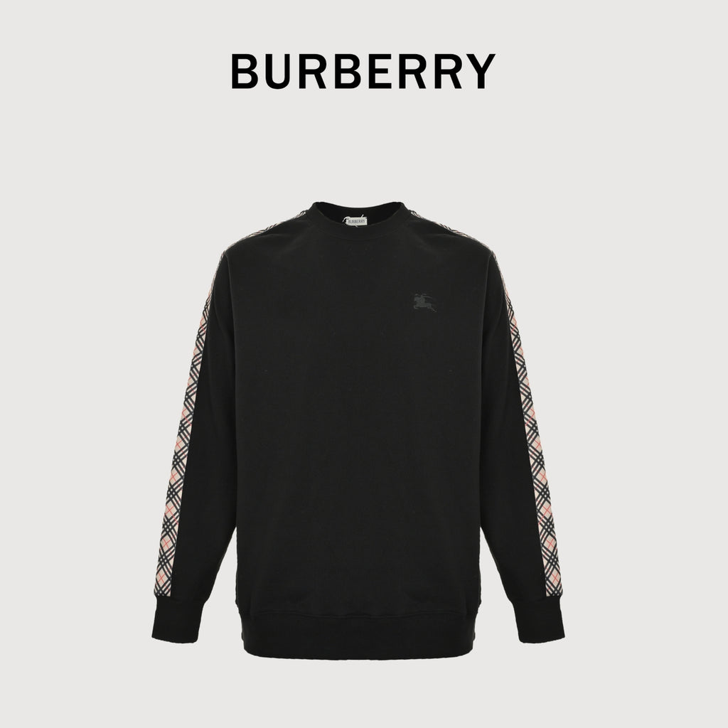 Burberry BBR Side Diamond-Check Woven Tape Crew-Neck Sweatshirt Black