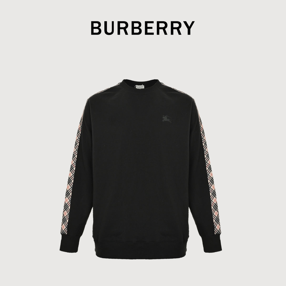 Burberry BBR Side Diamond-Check Woven Tape Crew-Neck Sweatshirt Black