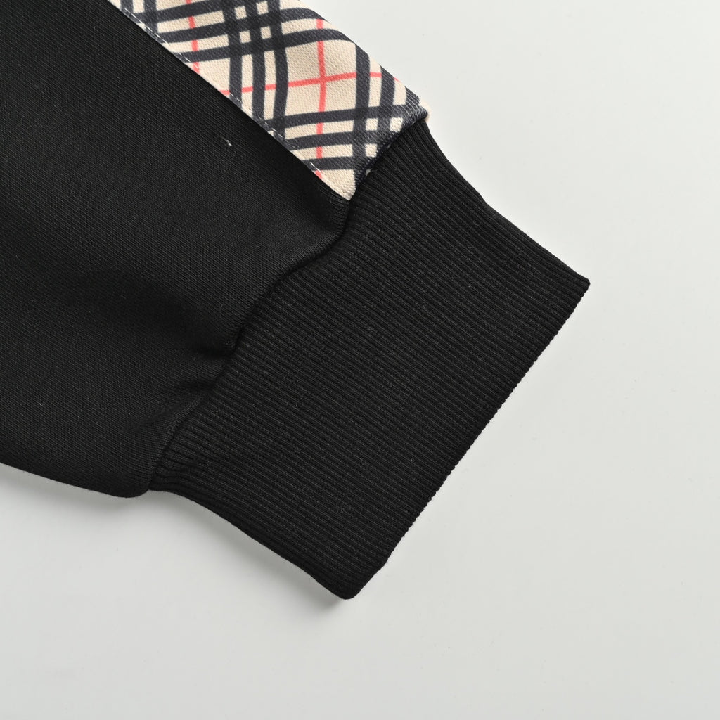Burberry BBR Side Diamond-Check Woven Tape Crew-Neck Sweatshirt Black