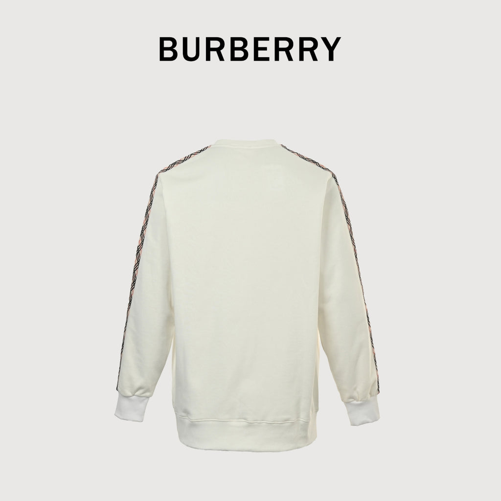 Burberry BBR Side Diamond-Check Woven Tape Crew-Neck Sweatshirt Cream
