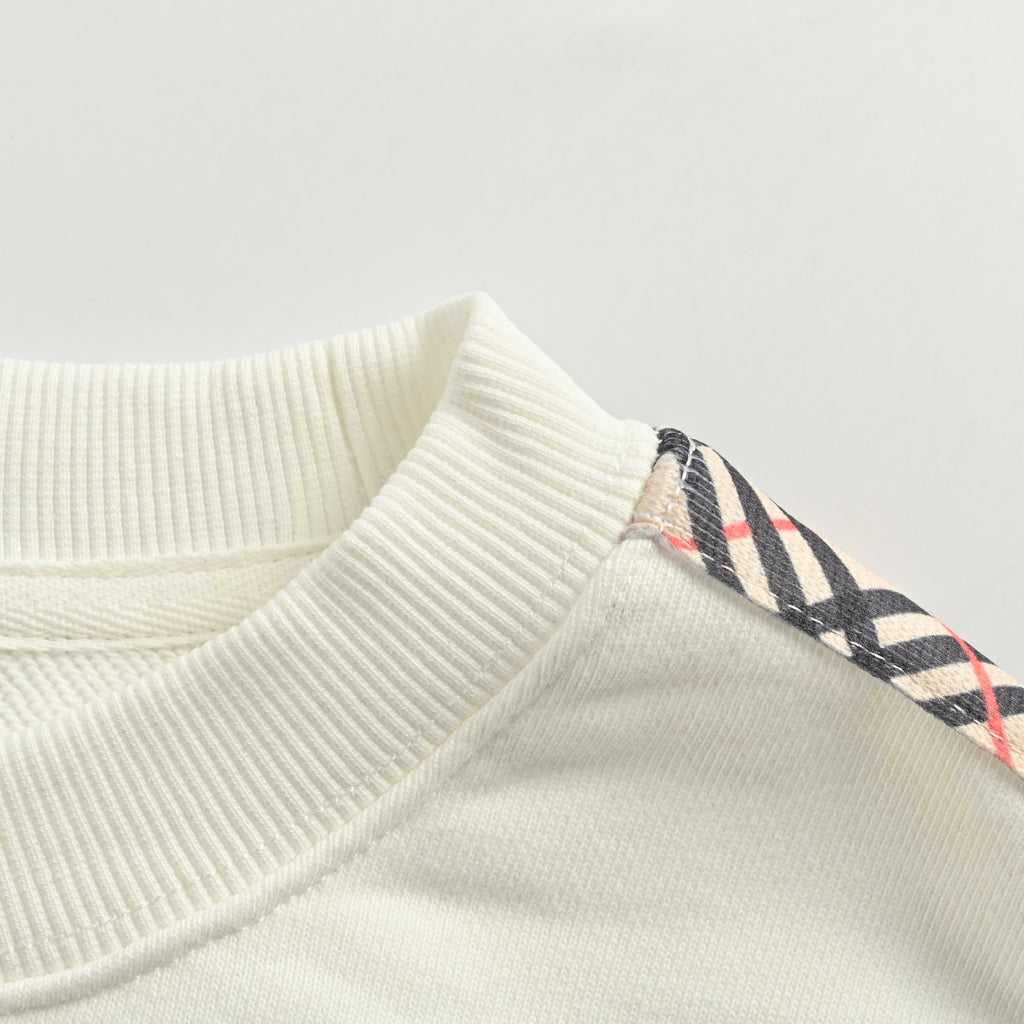 Burberry BBR Side Diamond-Check Woven Tape Crew-Neck Sweatshirt Cream