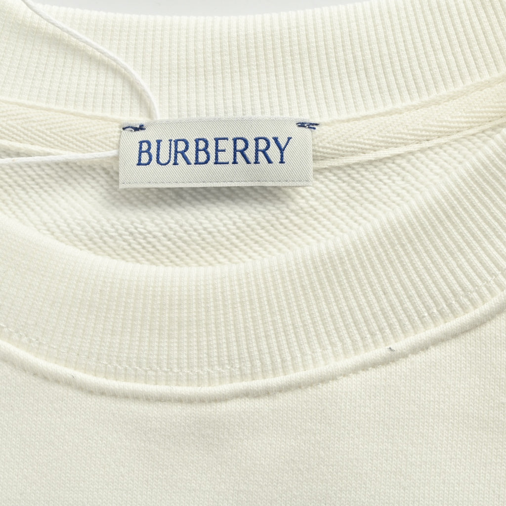 Burberry BBR Side Diamond-Check Woven Tape Crew-Neck Sweatshirt Cream