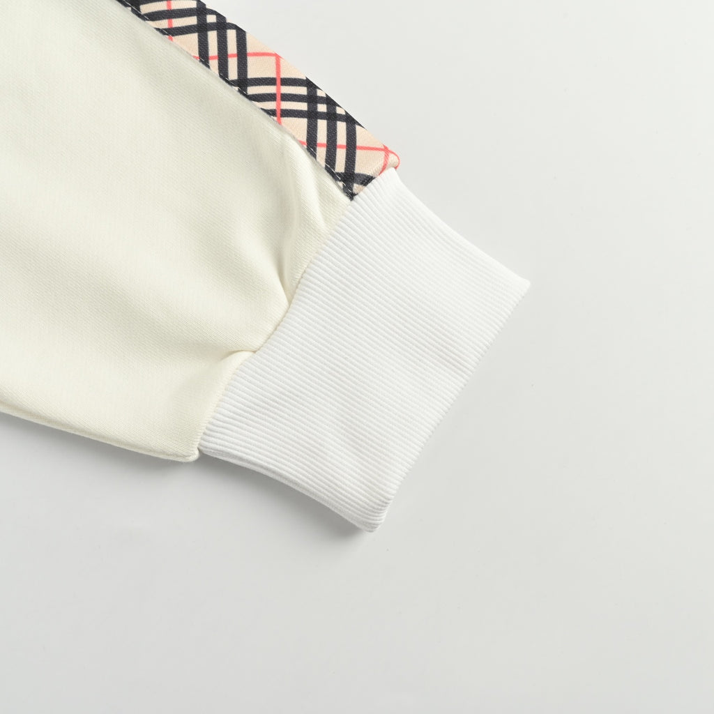 Burberry BBR Side Diamond-Check Woven Tape Crew-Neck Sweatshirt Cream