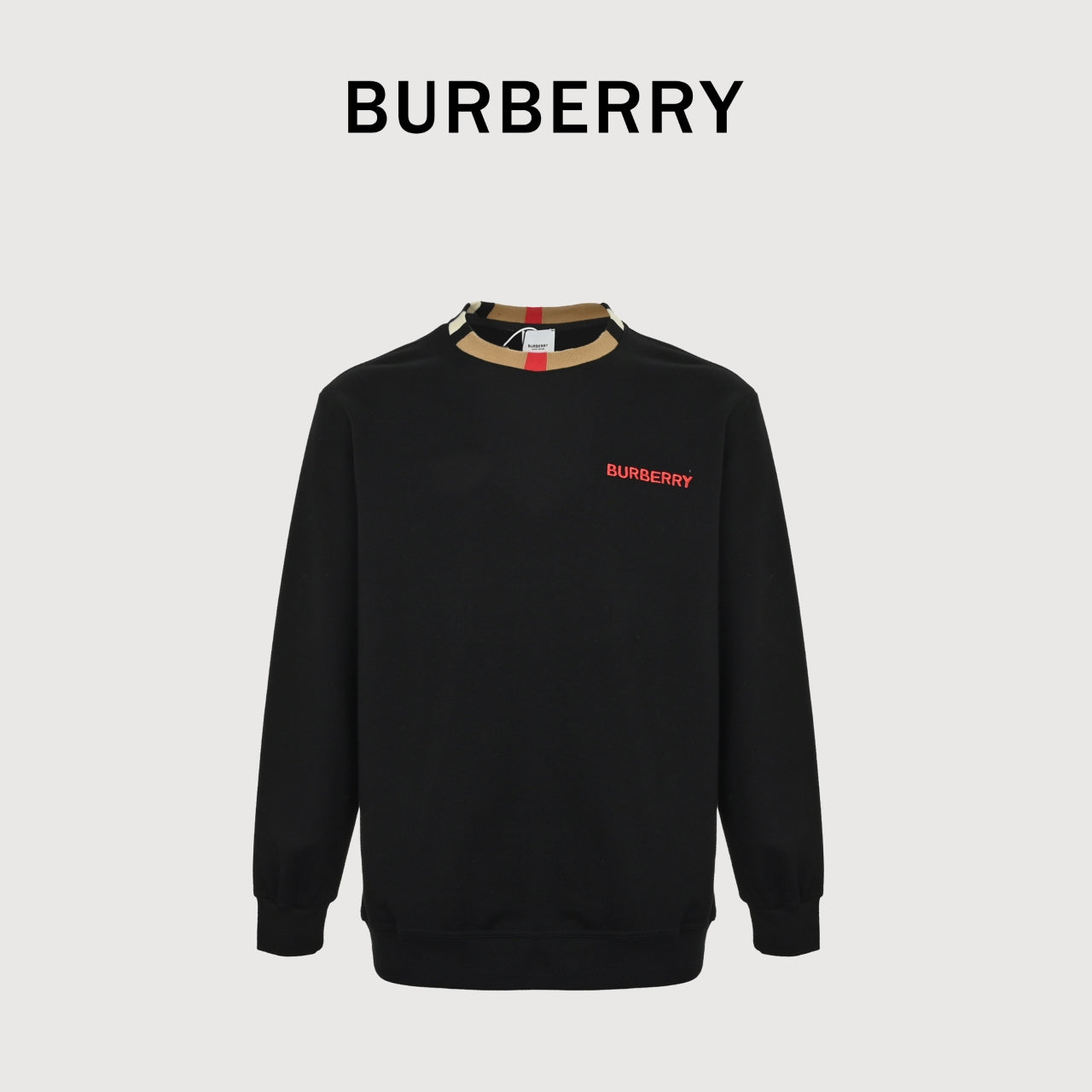 Burberry Micro-Logo Tartan-Spliced Cotton Crew-Neck Sweatshirt Black