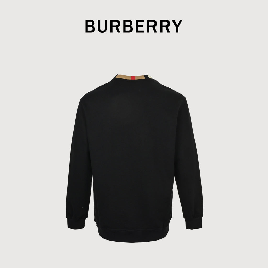 Burberry Micro-Logo Tartan-Spliced Cotton Crew-Neck Sweatshirt Black