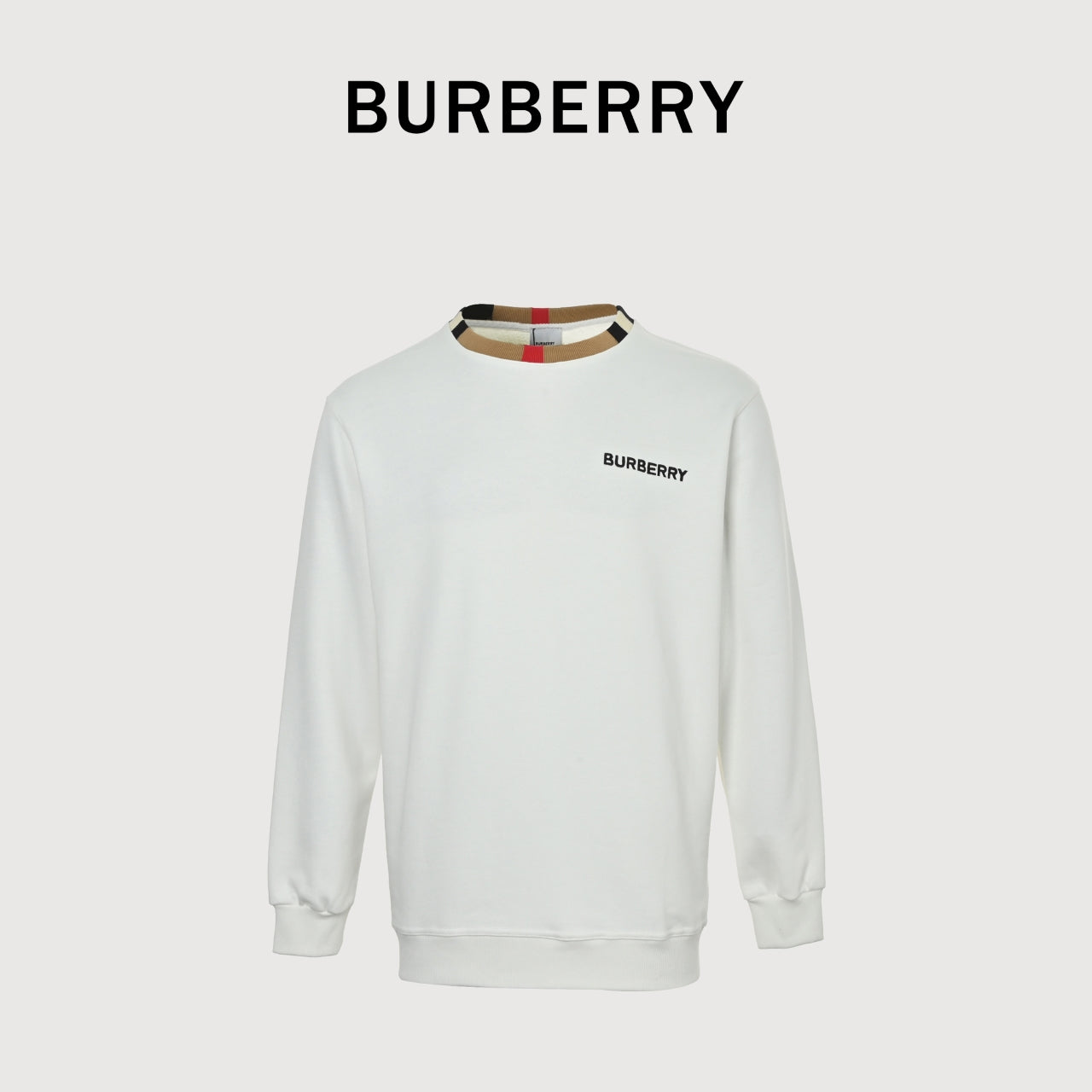 Burberry Micro-Logo Tartan-Spliced Cotton Crew-Neck Sweatshirt White