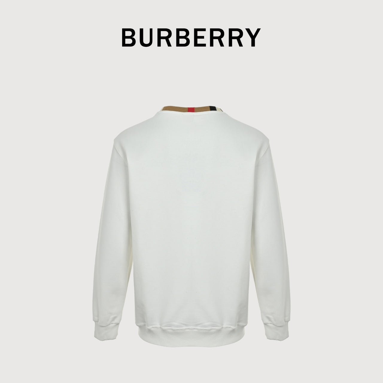 Burberry Micro-Logo Tartan-Spliced Cotton Crew-Neck Sweatshirt White