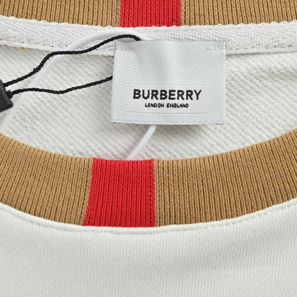 Burberry Micro-Logo Tartan-Spliced Cotton Crew-Neck Sweatshirt White