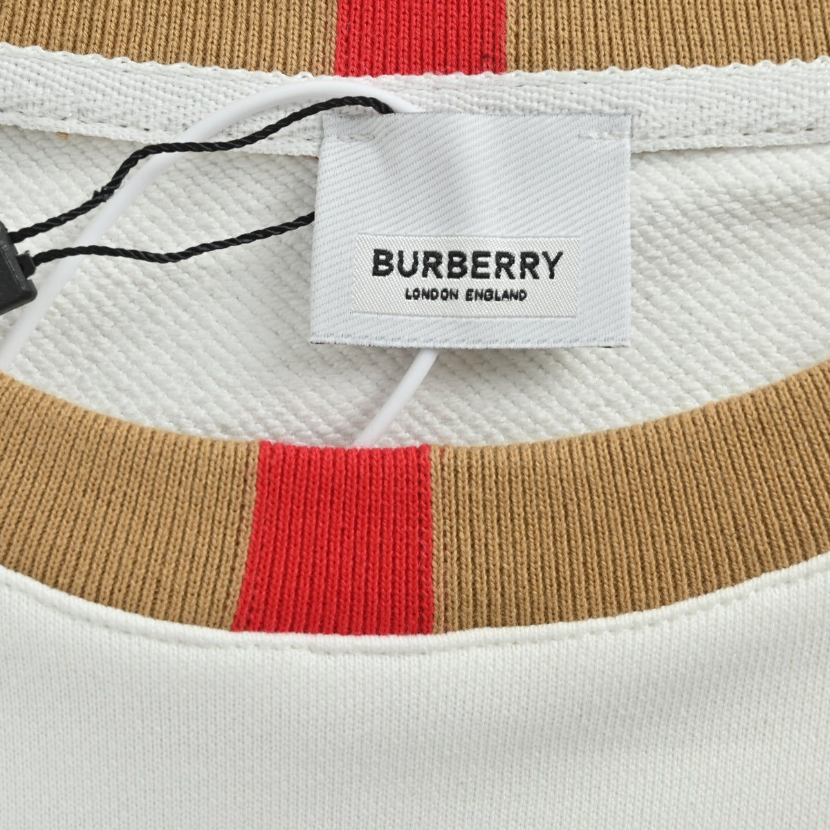Burberry Micro-Logo Tartan-Spliced Cotton Crew-Neck Sweatshirt White