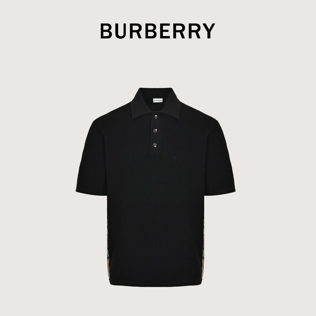 Burberry BBR Side Fine-Check Knit Polo Shirt Black