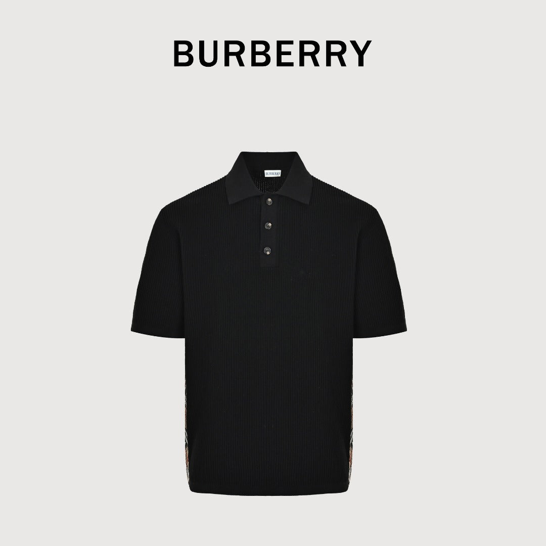 Burberry BBR Side Fine-Check Knit Polo Shirt Black