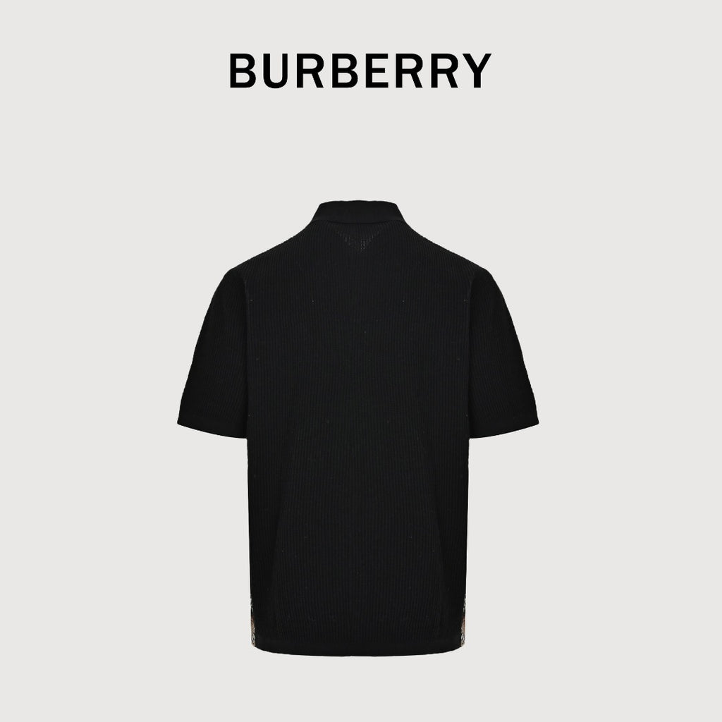 Burberry BBR Side Fine-Check Knit Polo Shirt Black