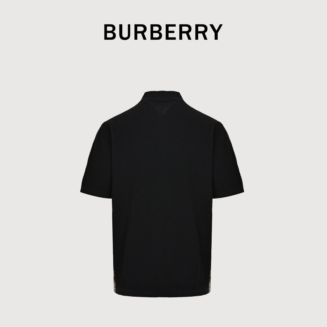 Burberry BBR Side Fine-Check Knit Polo Shirt Black