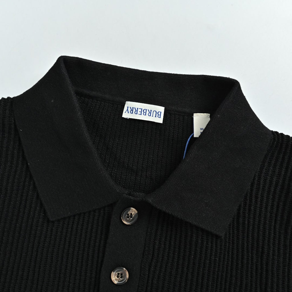 Burberry BBR Side Fine-Check Knit Polo Shirt Black