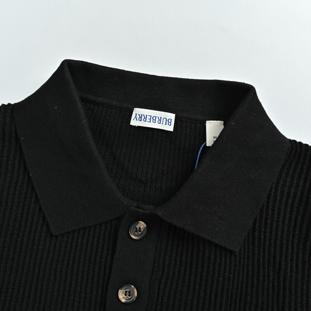 Burberry BBR Side Fine-Check Knit Polo Shirt Black
