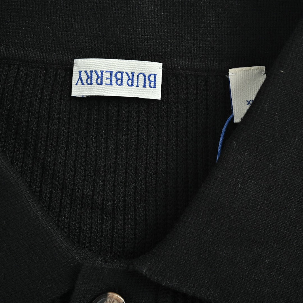 Burberry BBR Side Fine-Check Knit Polo Shirt Black