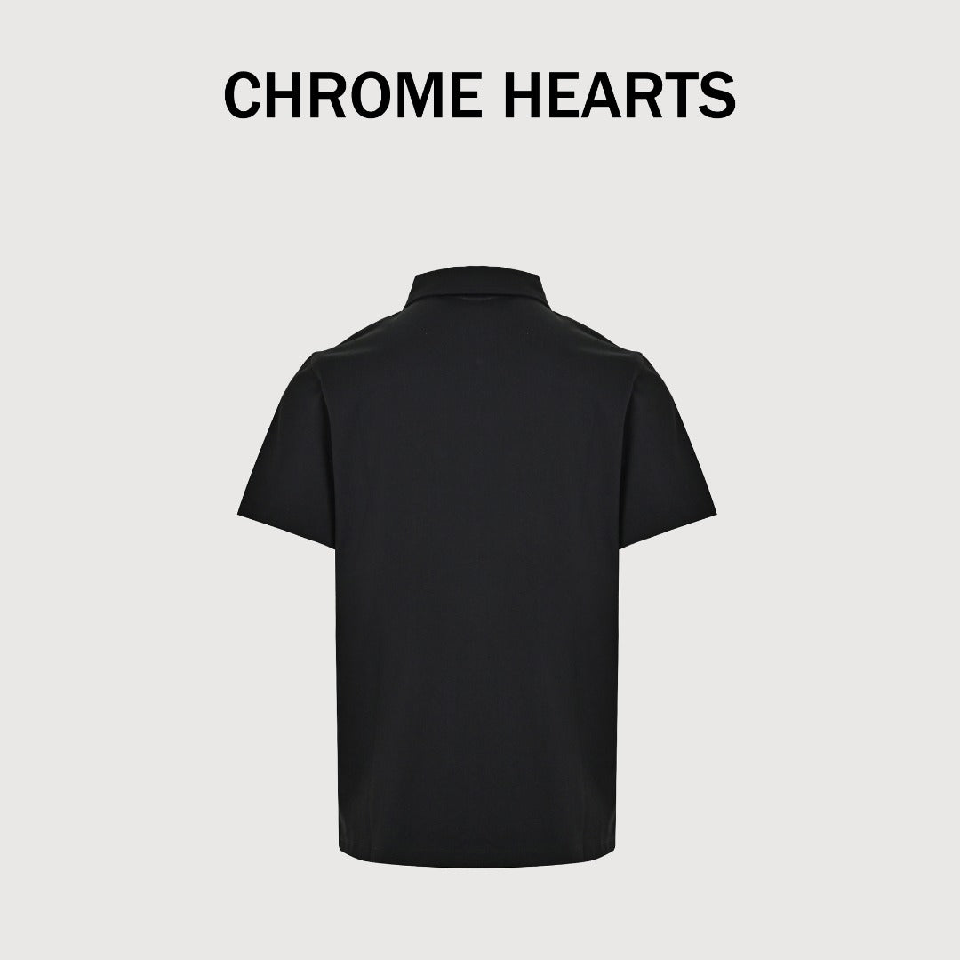 Chrome Hearts CH Sanskrit Horseshoe Print Short-Sleeve Polo Shirt Black