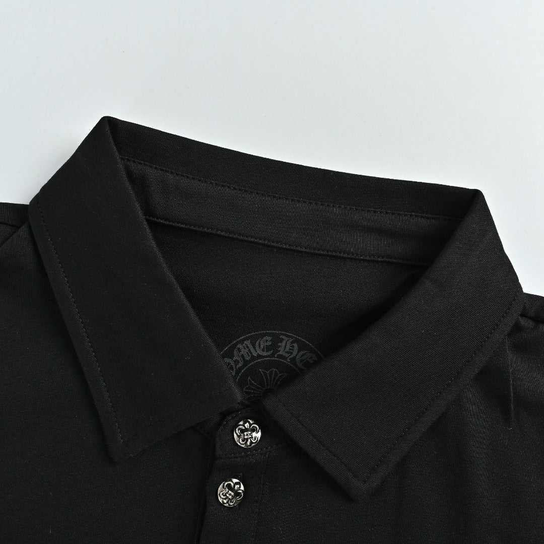 Chrome Hearts CH Sanskrit Horseshoe Print Short-Sleeve Polo Shirt Black