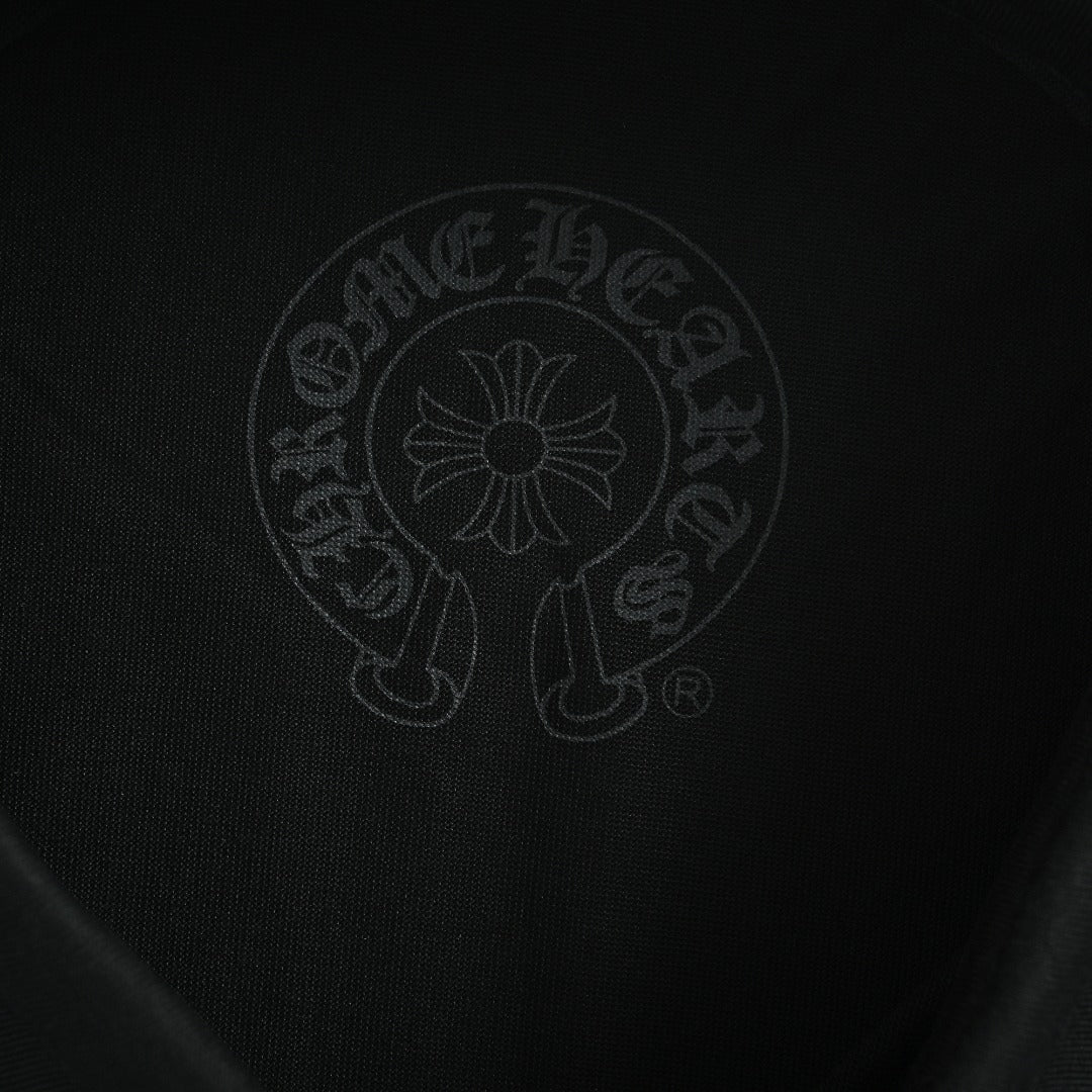Chrome Hearts CH Sanskrit Horseshoe Print Short-Sleeve Polo Shirt Black