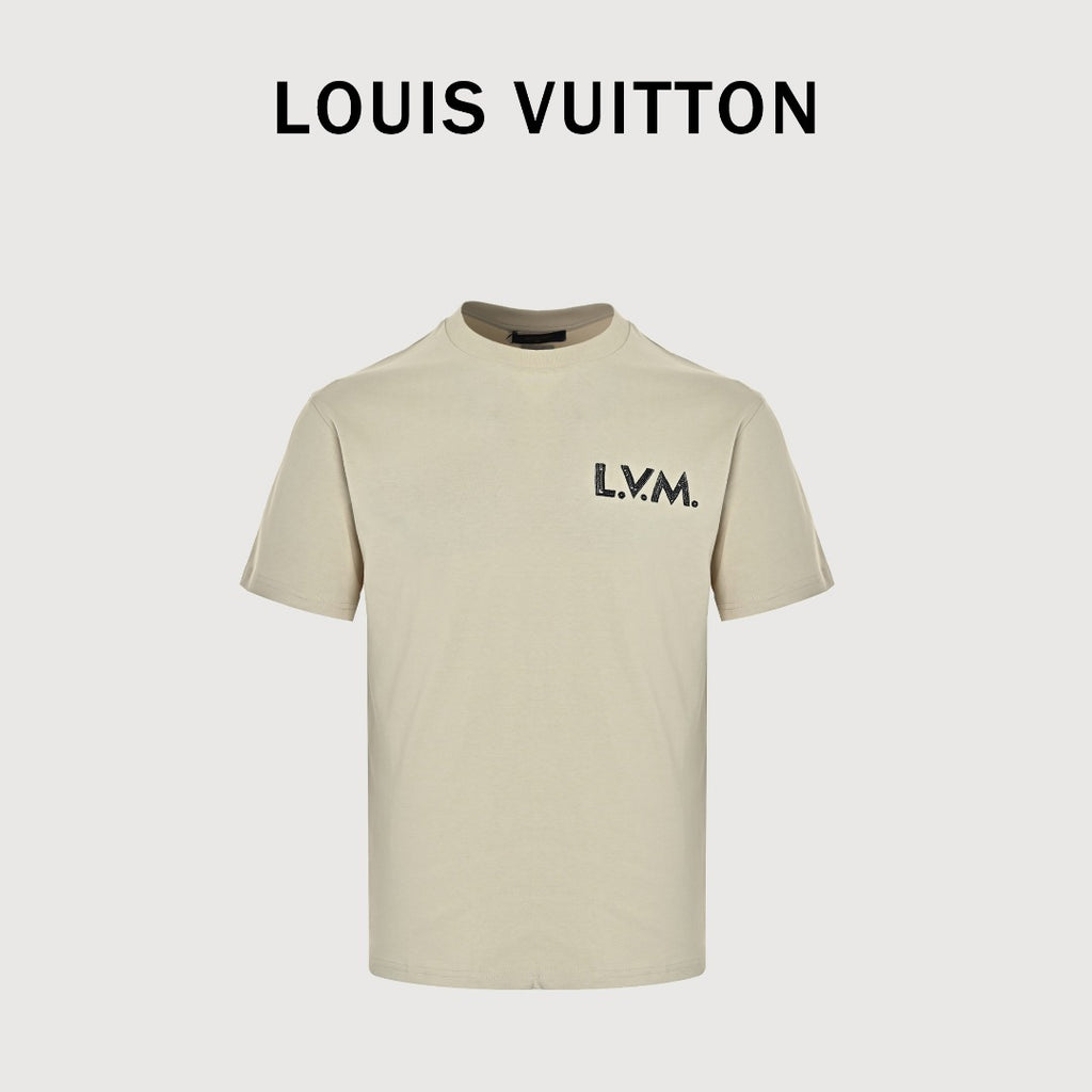 Louis Vuitton 26SS L.V.M. Embroidered Micro-Logo Letter Short-Sleeve T-Shirt Sand