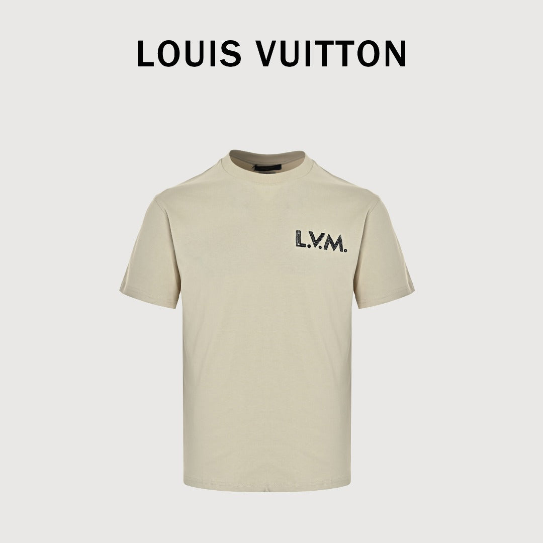 Louis Vuitton 26SS L.V.M. Embroidered Micro-Logo Letter Short-Sleeve T-Shirt Sand