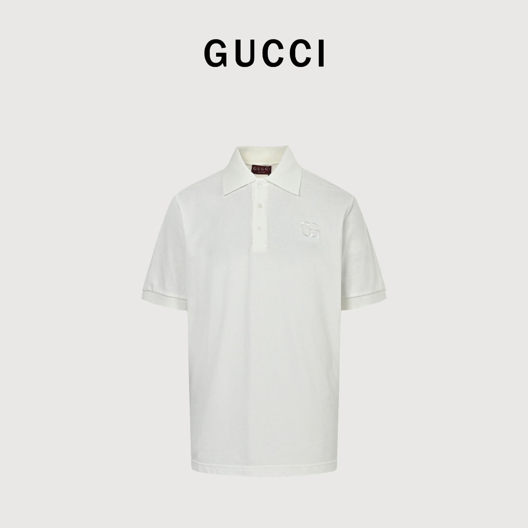 Gucci GG Embroidered Two-Tone Short-Sleeve Polo Shirt White