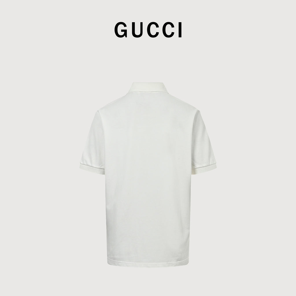 Gucci GG Embroidered Two-Tone Short-Sleeve Polo Shirt White