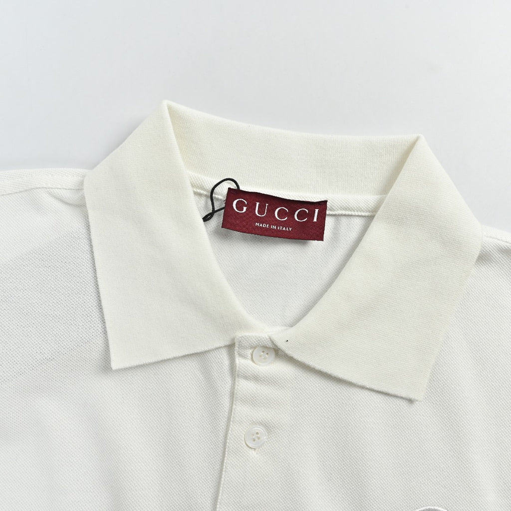 Gucci GG Embroidered Two-Tone Short-Sleeve Polo Shirt White