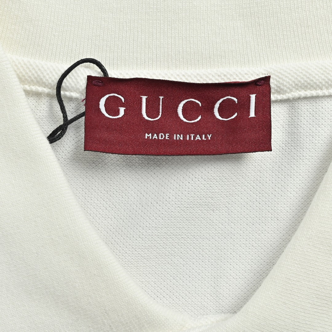 Gucci GG Embroidered Two-Tone Short-Sleeve Polo Shirt White