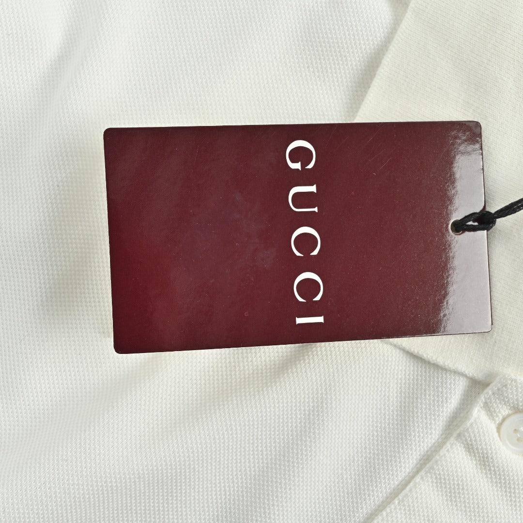 Gucci GG Embroidered Two-Tone Short-Sleeve Polo Shirt White