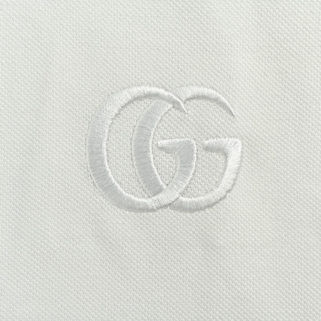 Gucci GG Embroidered Two-Tone Short-Sleeve Polo Shirt White