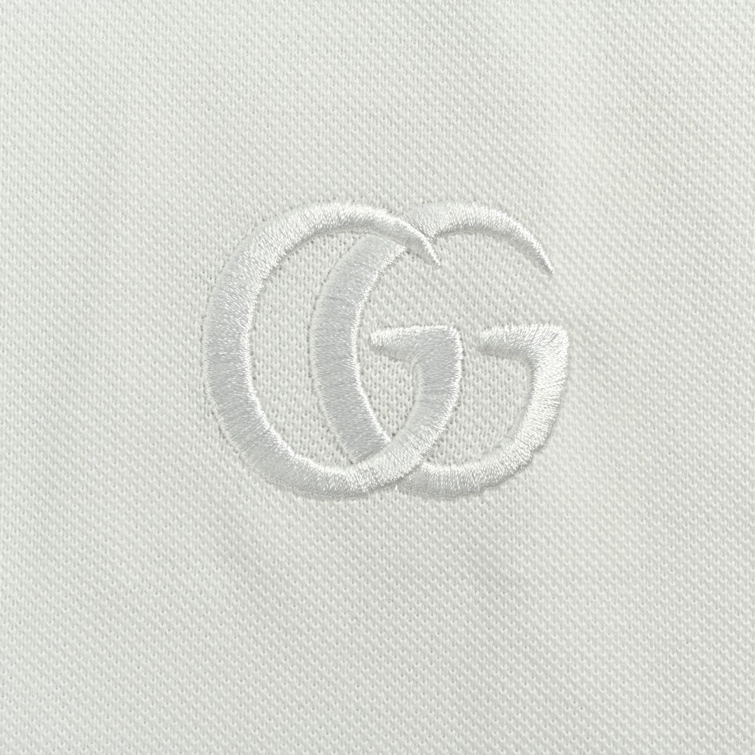 Gucci GG Embroidered Two-Tone Short-Sleeve Polo Shirt White