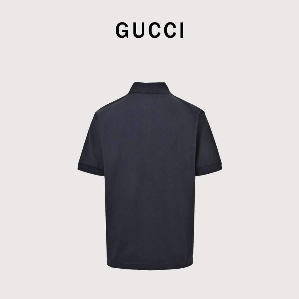 Gucci GG Embroidered Two-Tone Short-Sleeve Polo Shirt Black