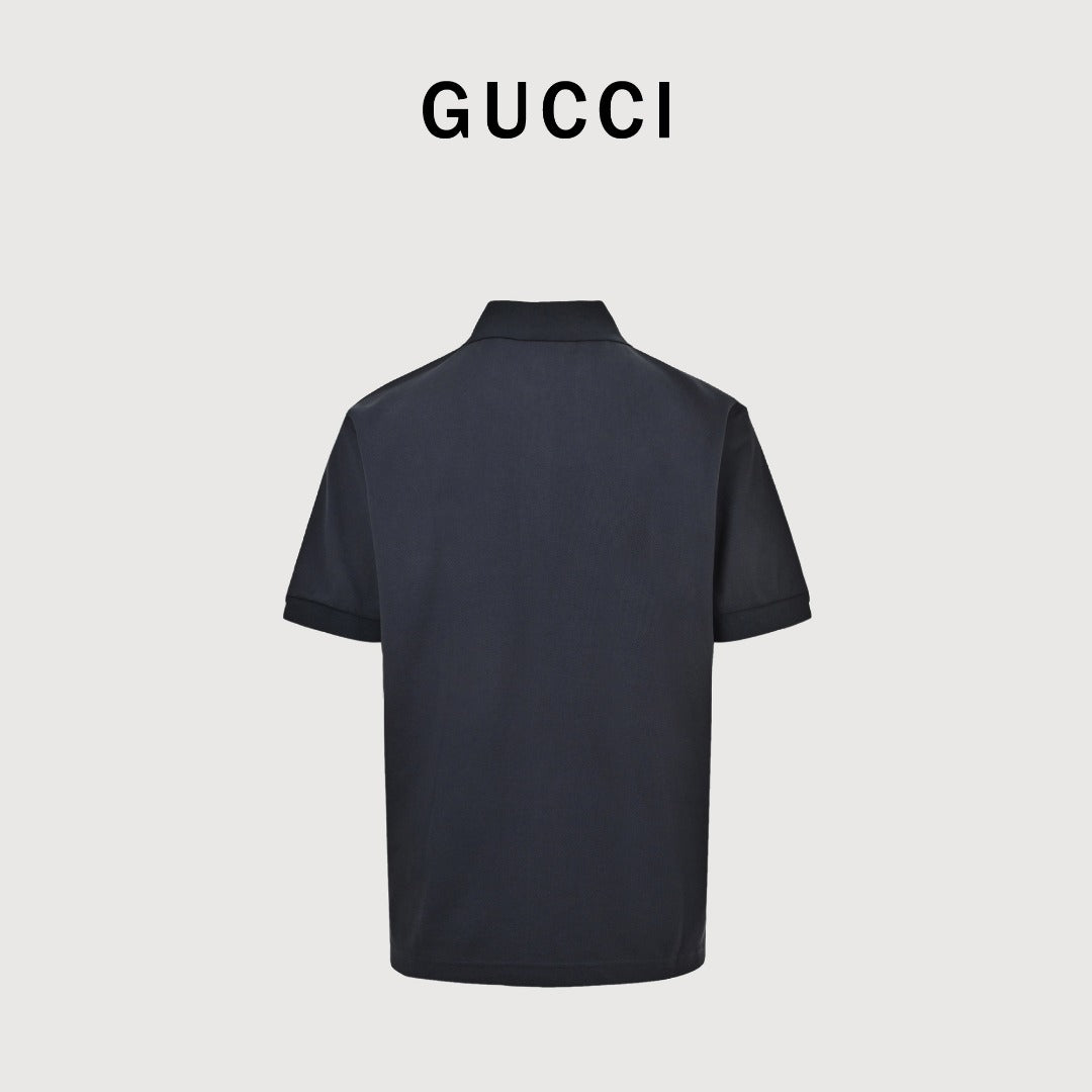 Gucci GG Embroidered Two-Tone Short-Sleeve Polo Shirt Black