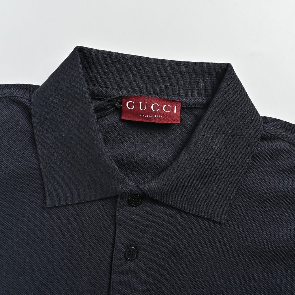 Gucci GG Embroidered Two-Tone Short-Sleeve Polo Shirt Black