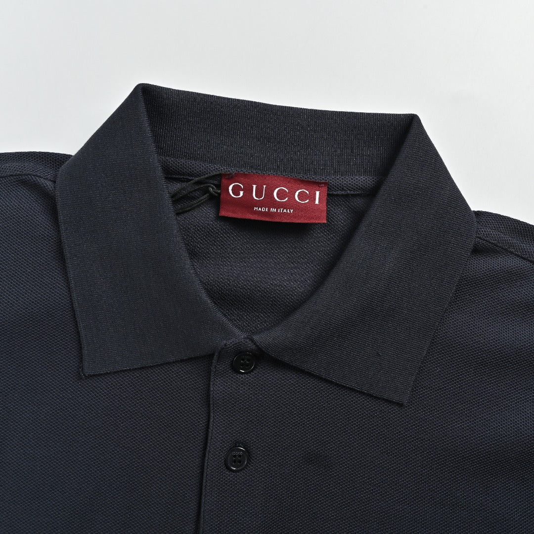 Gucci GG Embroidered Two-Tone Short-Sleeve Polo Shirt Black