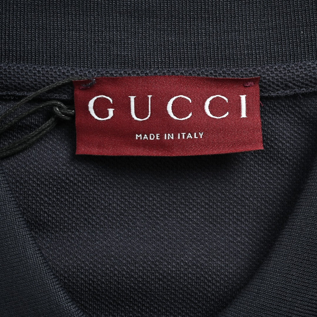 Gucci GG Embroidered Two-Tone Short-Sleeve Polo Shirt Black