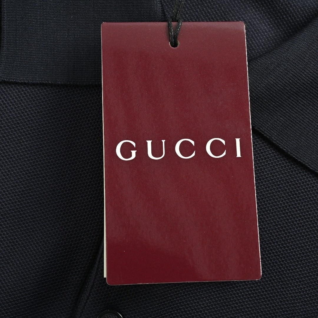 Gucci GG Embroidered Two-Tone Short-Sleeve Polo Shirt Black