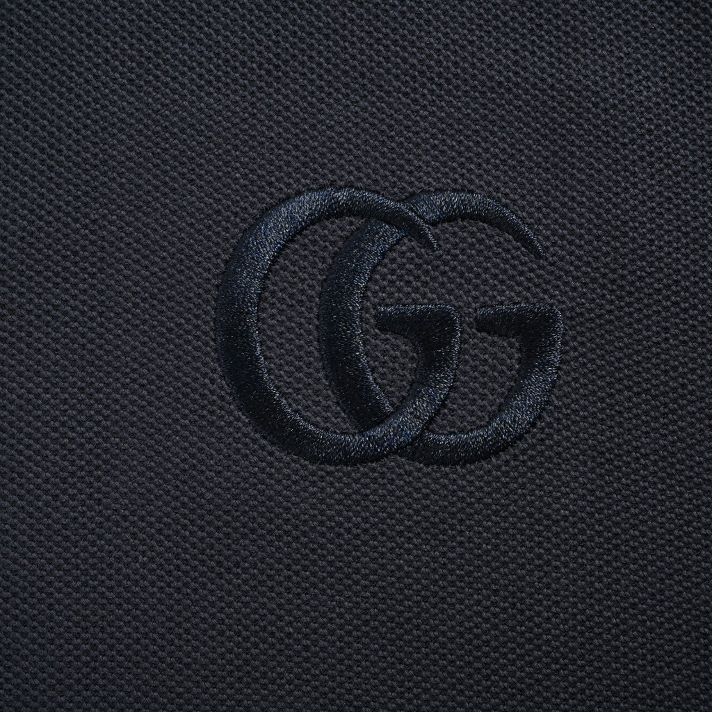 Gucci GG Embroidered Two-Tone Short-Sleeve Polo Shirt Black