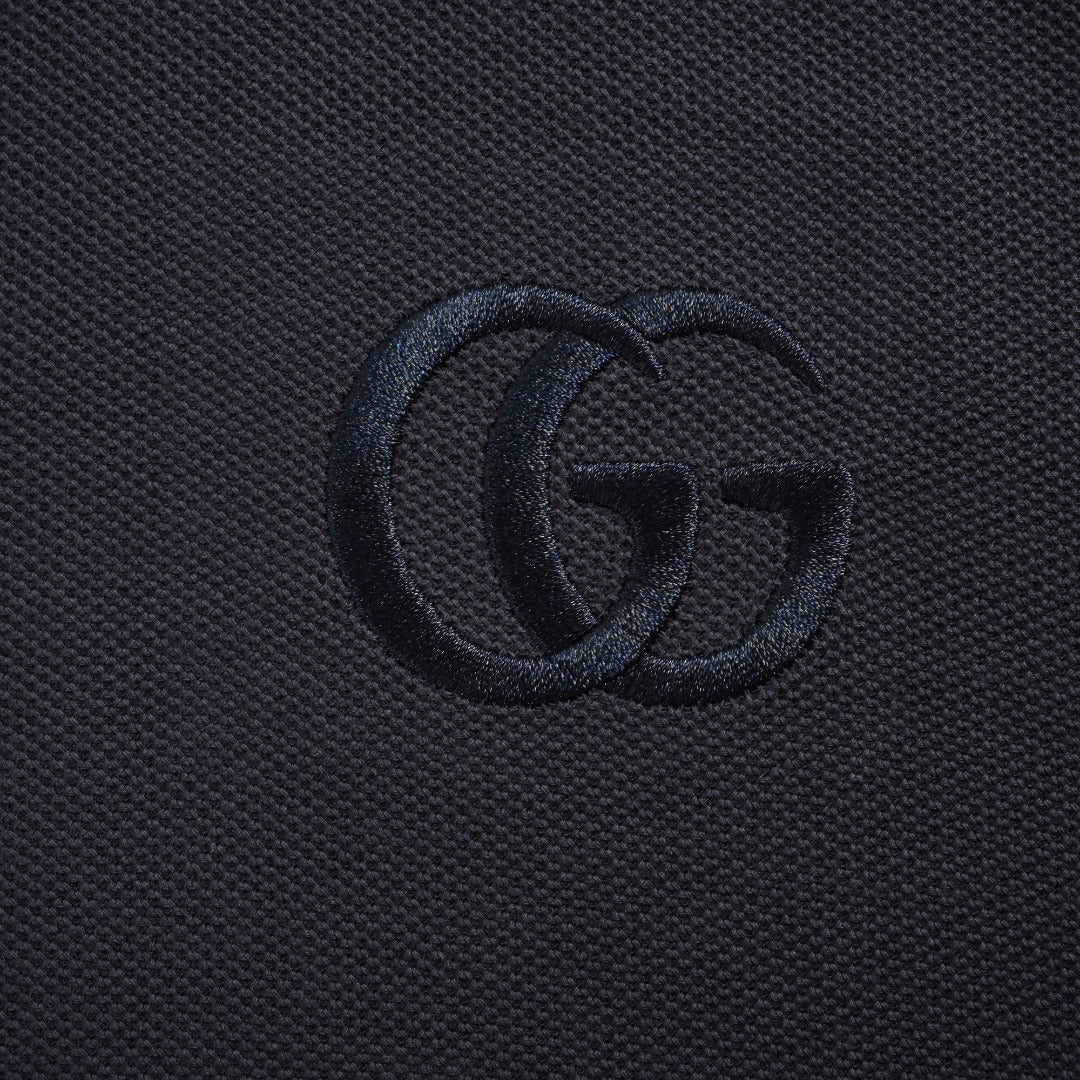 Gucci GG Embroidered Two-Tone Short-Sleeve Polo Shirt Black