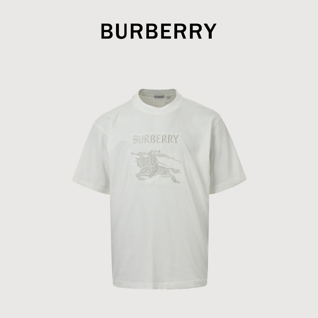 Burberry BBR Equestrian Knight Gold Embroidered Short-Sleeve T-Shirt White