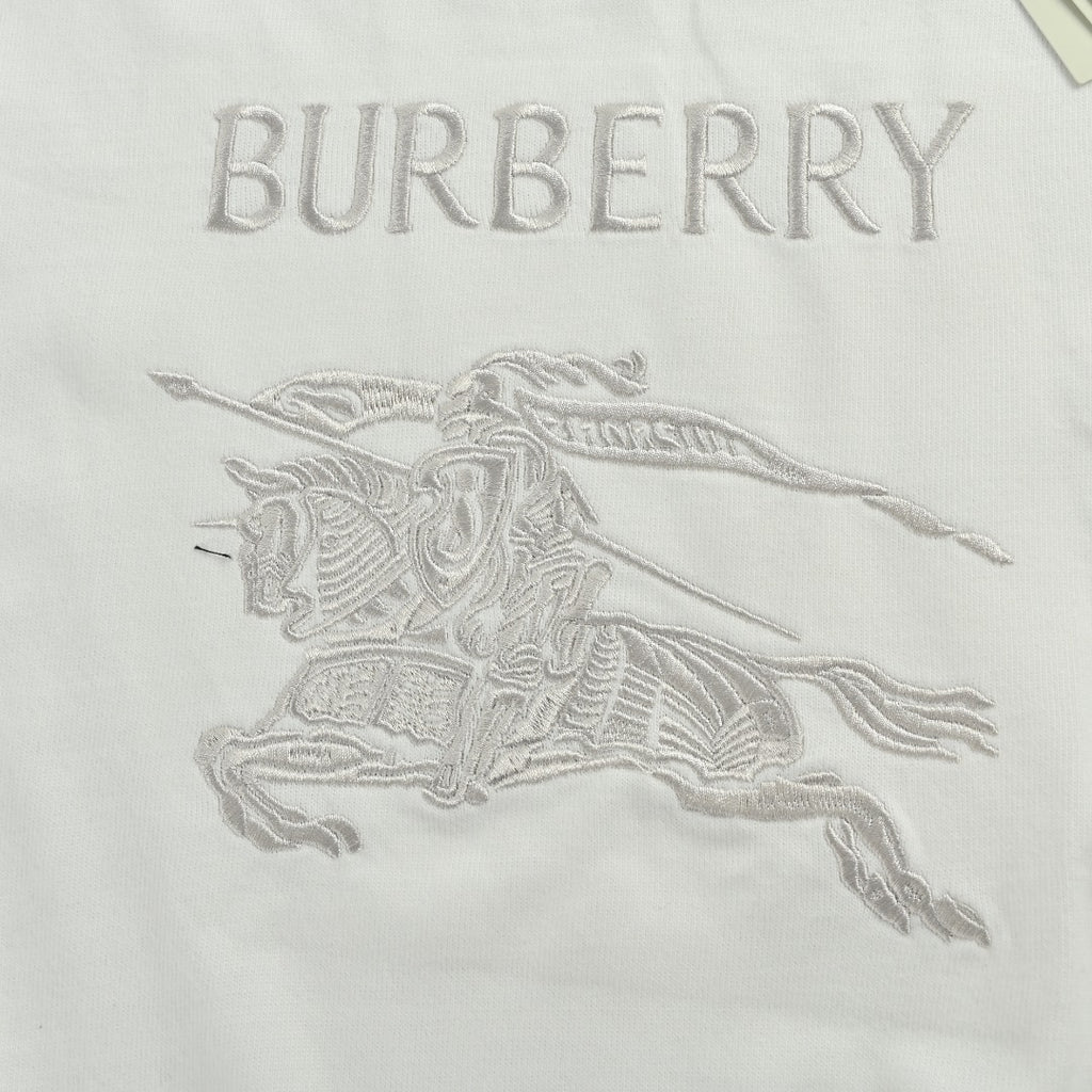 Burberry BBR Equestrian Knight Gold Embroidered Short-Sleeve T-Shirt White