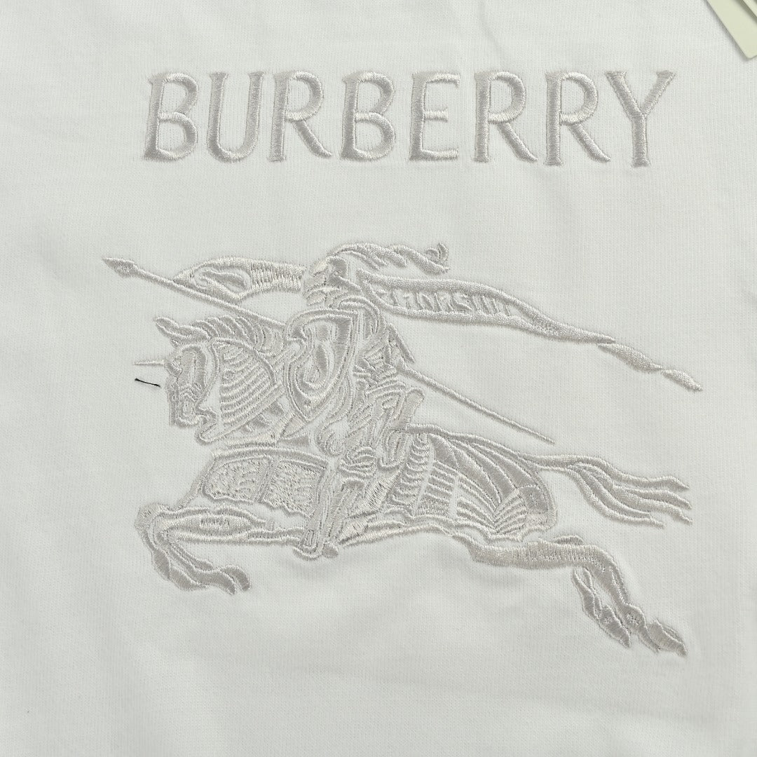Burberry BBR Equestrian Knight Gold Embroidered Short-Sleeve T-Shirt White