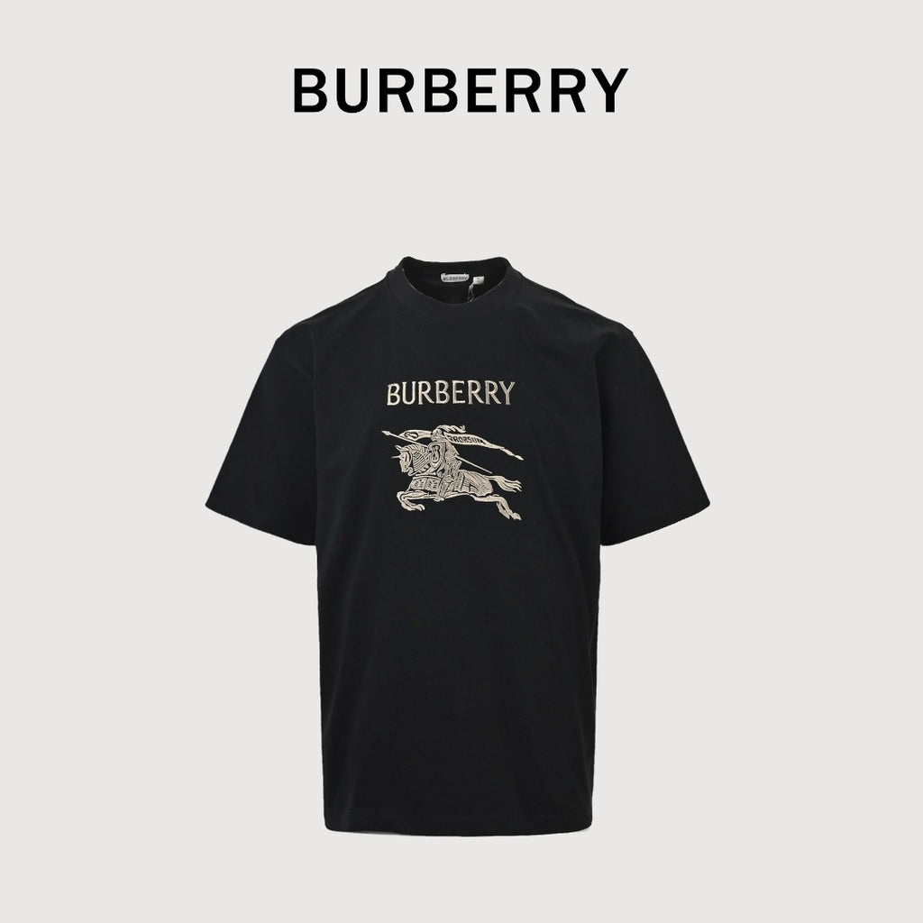 Burberry BBR Equestrian Knight Gold Embroidered Short-Sleeve T-Shirt Black