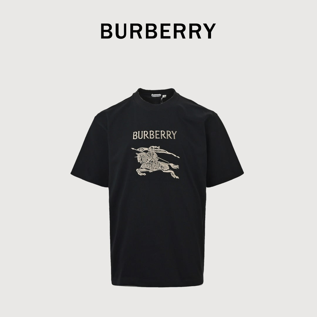 Burberry BBR Equestrian Knight Gold Embroidered Short-Sleeve T-Shirt Black