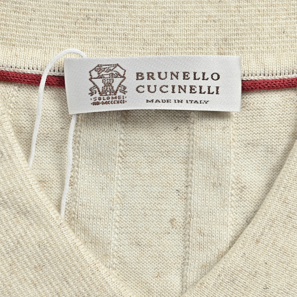 Brunello Cucinelli BC Two-Tone Vertical Stripe Knit Ribbed Short-Sleeve Cardigan Ivory