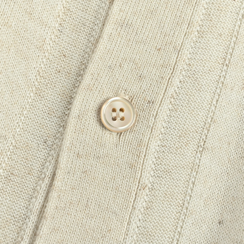 Brunello Cucinelli BC Two-Tone Vertical Stripe Knit Ribbed Short-Sleeve Cardigan Ivory