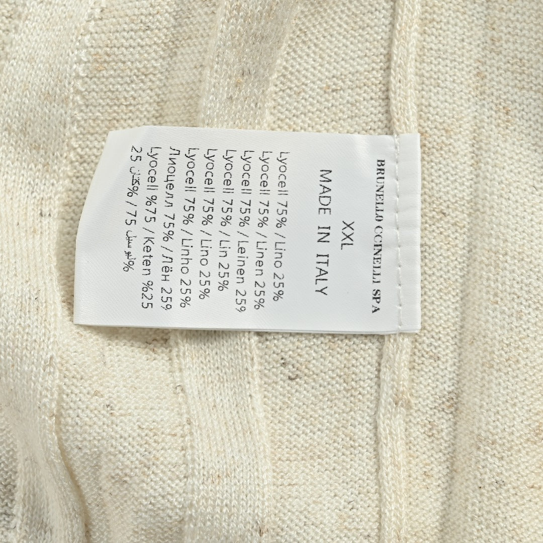 Brunello Cucinelli BC Two-Tone Vertical Stripe Knit Ribbed Short-Sleeve Cardigan Ivory